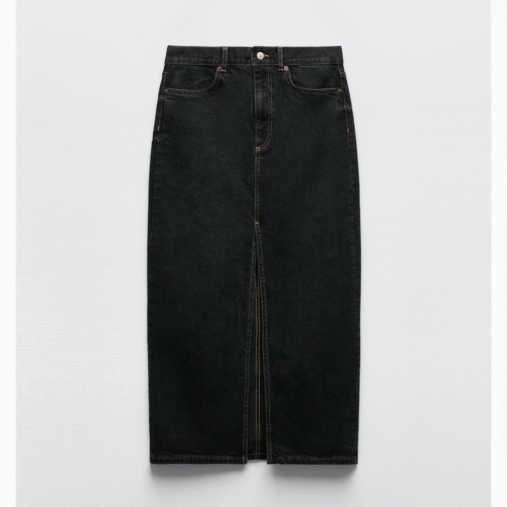 Zara Denim Midi Skirt in Black